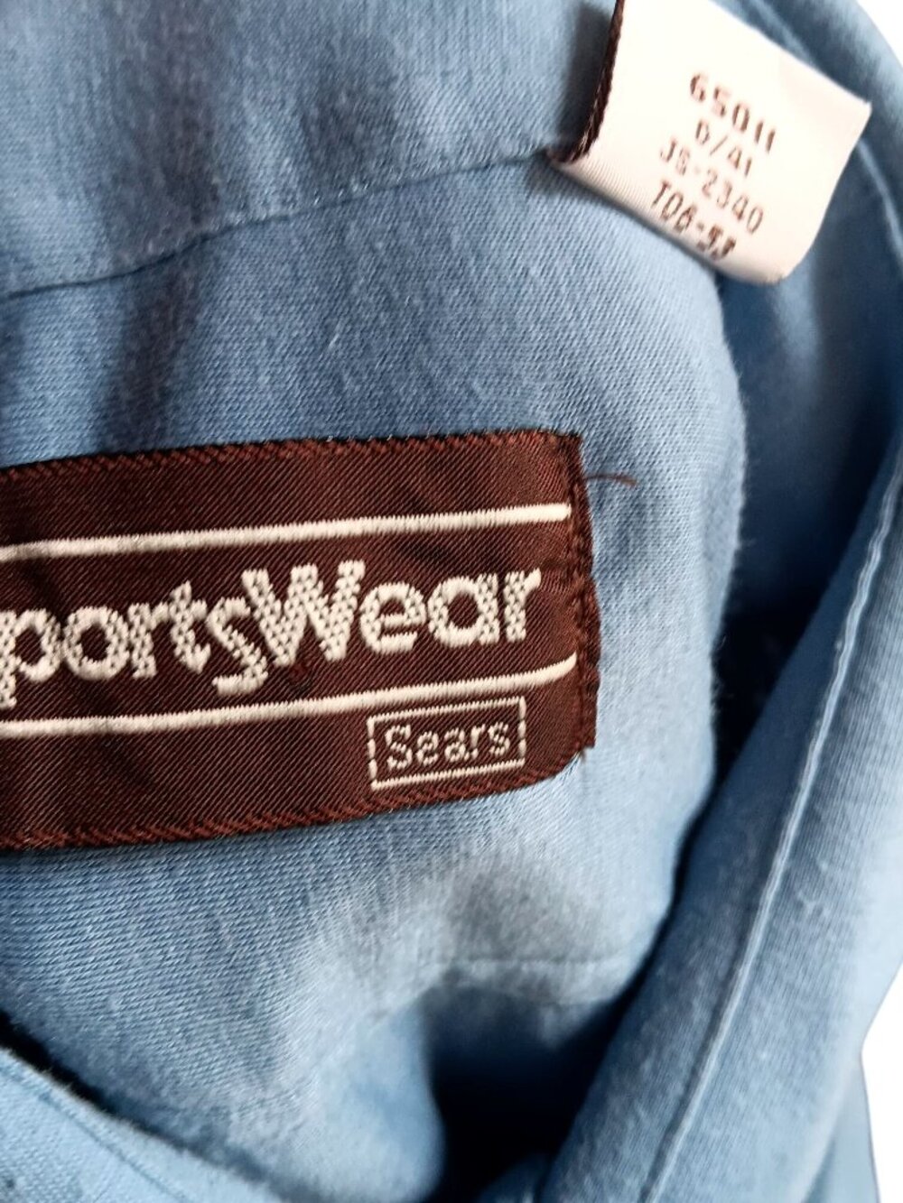 True Vintage Sears Shirt Large Blue Short Sleeve 70's Button-Up Pockets Buttery
